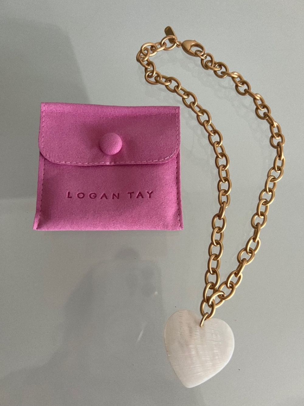 LOGAN TAY Anthropologie Jumbo Mother Of Pearl 18K Gold Plated Necklace
